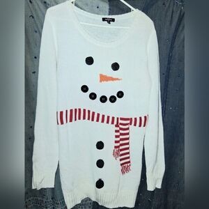 Ransom Women's Snowman Ugly Christmas Sweater - White, Red, and Orange
